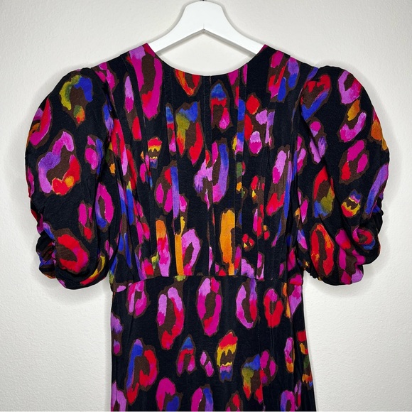 Farm Rio Iridescent Leopard Black Slit Midi Dress - Picture 8 of 13